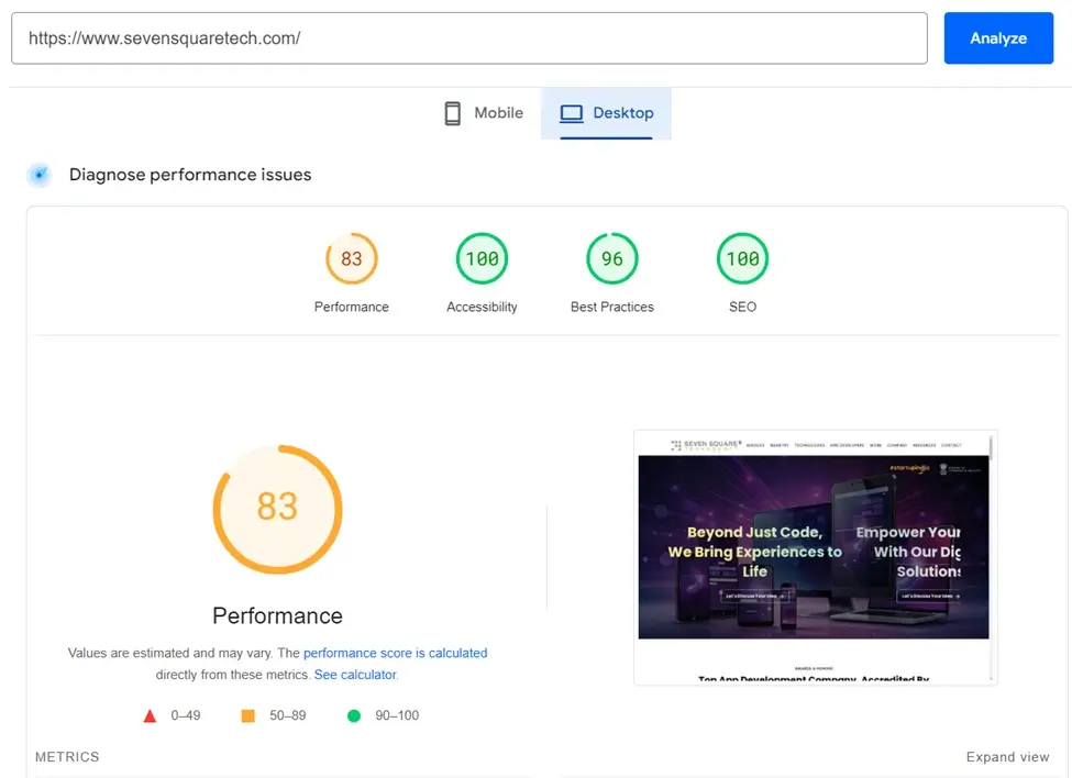 Page speed Report