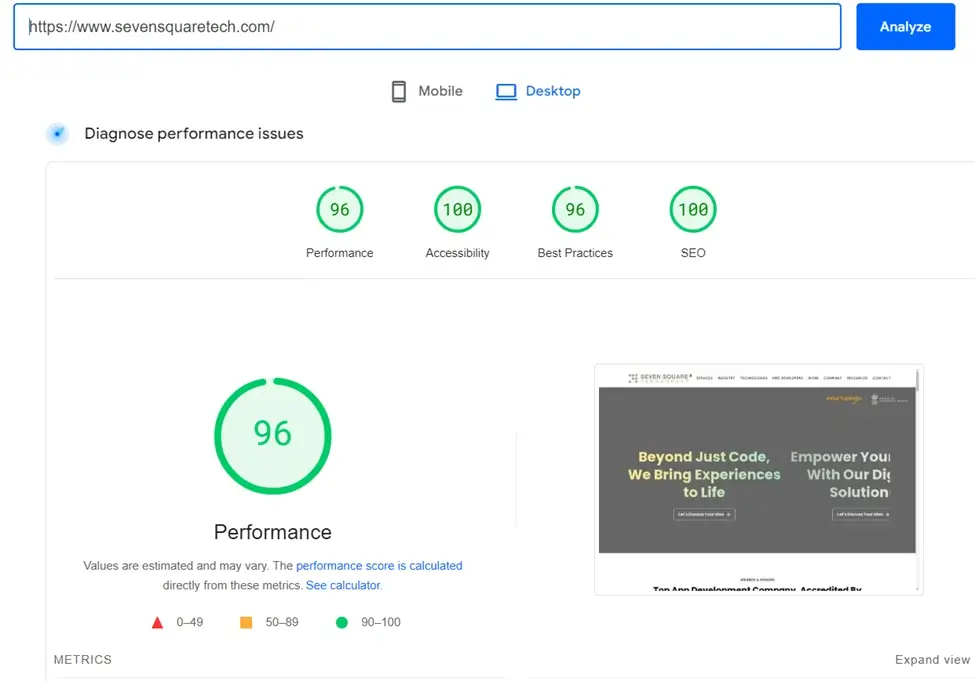 Page speed Report